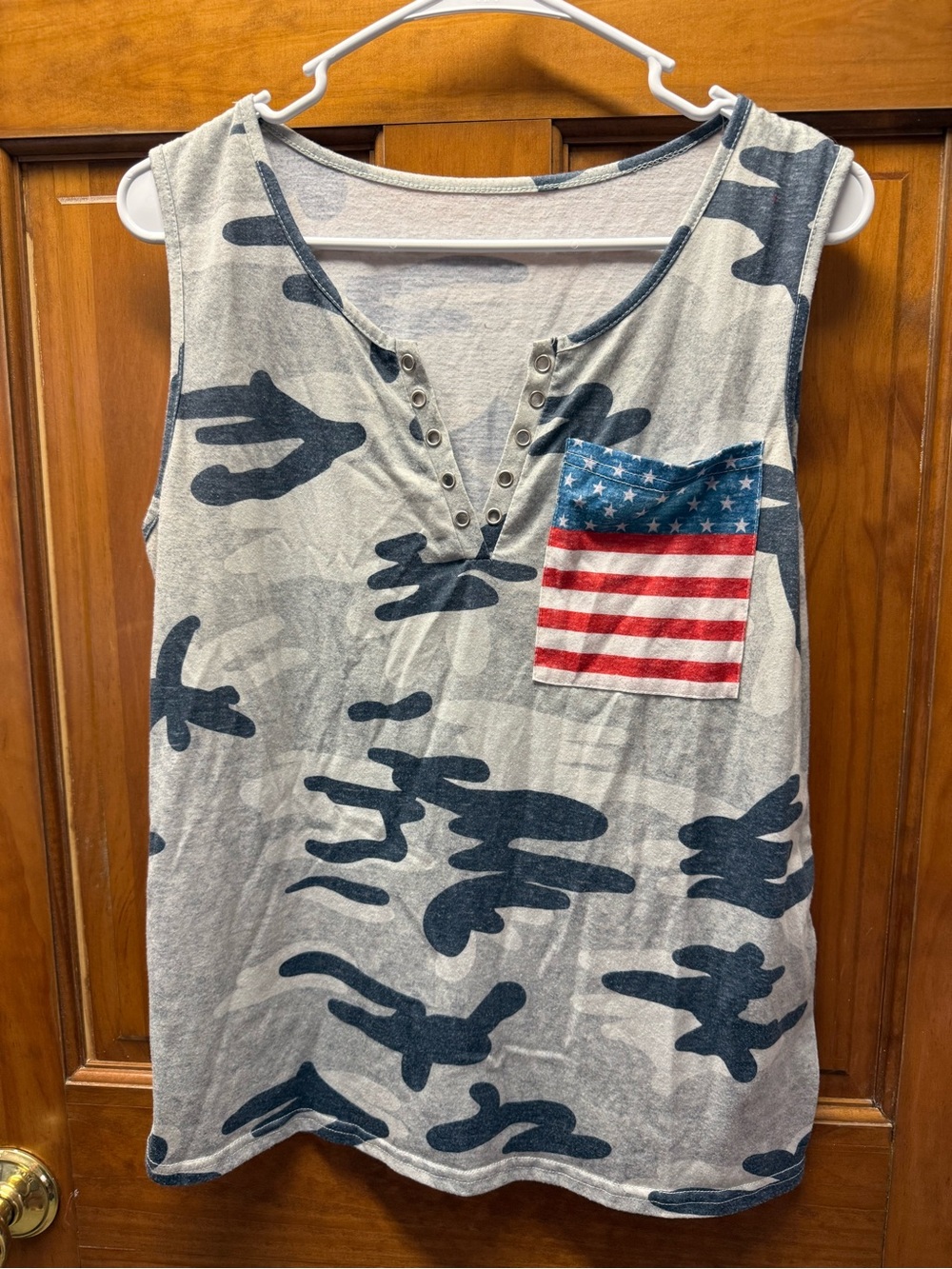 Sleeveless Camo Tank with American Flag Pocket